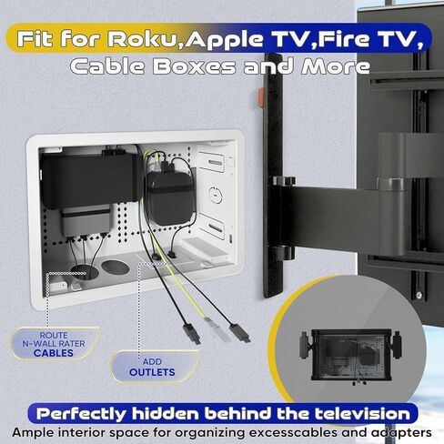 صندوق وسائط حائطي مقاس 9 بوصات - حاوية مجوفة لإخفاء الأسلاك لأجهزة Apple وRoku وFire TV | منظم كابل منظم مع تهوية | لا حاجة للحفر لتركيب الأقواس in Kuwait