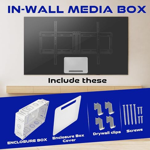 صندوق وسائط حائطي مقاس 9 بوصات - حاوية مجوفة لإخفاء الأسلاك لأجهزة Apple وRoku وFire TV | منظم كابل منظم مع تهوية | لا حاجة للحفر لتركيب الأقواس in Kuwait