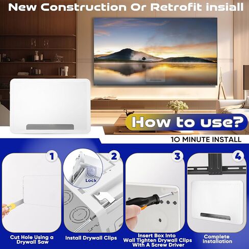 صندوق وسائط حائطي مقاس 9 بوصات - حاوية مجوفة لإخفاء الأسلاك لأجهزة Apple وRoku وFire TV | منظم كابل منظم مع تهوية | لا حاجة للحفر لتركيب الأقواس in Kuwait