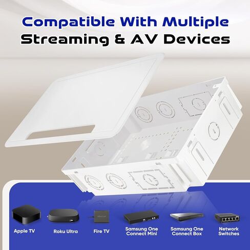 صندوق وسائط حائطي مقاس 9 بوصات - حاوية مجوفة لإخفاء الأسلاك لأجهزة Apple وRoku وFire TV | منظم كابل منظم مع تهوية | لا حاجة للحفر لتركيب الأقواس in Kuwait