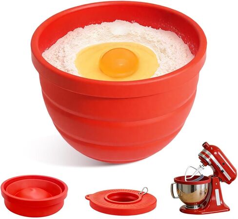 بطانات سيليكون قابلة للطي برأس مائل 4.5 لتر لخلاط حامل مساعد المطبخ، وبطانات وعاء سيليكون مع أغطية، وإكسسوارات وملحقات مساعدات المطبخ للخبز والطهي (قطعة واحدة باللون الأحمر) in Kuwait