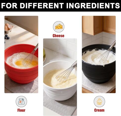 4.5 Qt Foldable Tilt-Head Silicone Liners for kitchenaid Stand Mixer, Silicone Bowl Liners with Lids, Kitchen Aid Accessories and Attachments for Baking and Cooking (3pcs Black+Red+White) in Saudi Arabia