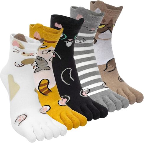 Womens Toe Socks Cotton Five Finger Crew Socks Novelty Mid-Calf Socks Cute Sports Socks Athletic Running Socks in Kuwait