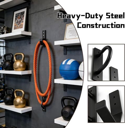 طقم مرساة حائط من حبل المعركة الفولاذي شديد التحمل مع خطاف تخزين، حبل للياقة البدنية يثبت على الحائط من 30 إلى 50 قدمًا من 1 بوصة إلى 2.5 بوصة من حبال المعركة in Kuwait