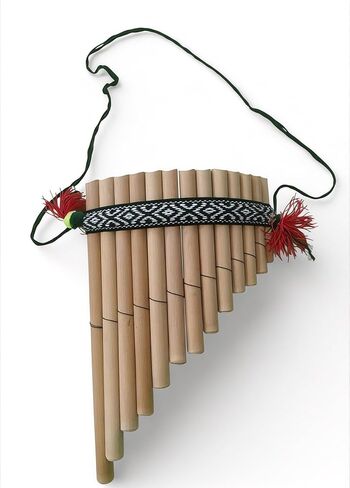 Andean Style, Pan Flute, Natural Bamboo, 13 pipes, Handcrafted Traditional Instrument, Decorative Woven Strap with Red Tassels in Saudi Arabia