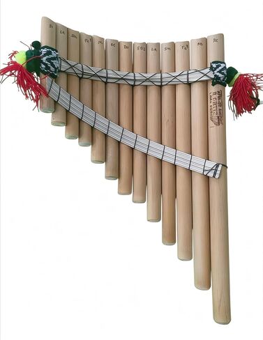 Andean Style, Pan Flute, Natural Bamboo, 13 pipes, Handcrafted Traditional Instrument, Decorative Woven Strap with Red Tassels in Saudi Arabia
