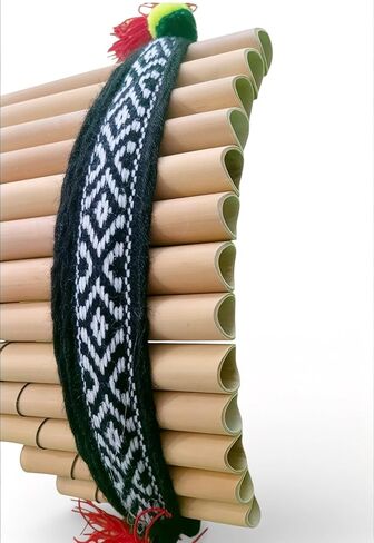 Andean Style, Pan Flute, Natural Bamboo, 13 pipes, Handcrafted Traditional Instrument, Decorative Woven Strap with Red Tassels in Saudi Arabia