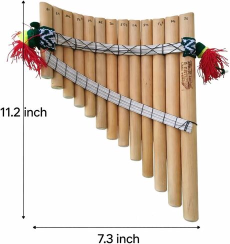 Andean Style, Pan Flute, Natural Bamboo, 13 pipes, Handcrafted Traditional Instrument, Decorative Woven Strap with Red Tassels in Saudi Arabia