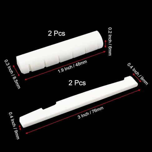 Hordion 4Pcs Bone Guitar Nut and Saddle Kit - 48mm Guitar Nut - 76mm Bone Saddle - Real Bone Acoustic Guitar Parts, Acoustic Guitar Nut, Acoustic Guitar Bridge Saddle for Acoustic Guitar Replacement in Kuwait