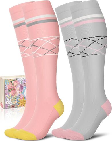 CTHH Cotton Compression Socks for Women Men 20-30mmHg Knee High Support Socks Circulation for Running, Travel, Nurses, Pregnancy (2 Pairs) in Saudi Arabia