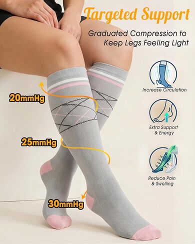 CTHH Cotton Compression Socks for Women Men 20-30mmHg Knee High Support Socks Circulation for Running, Travel, Nurses, Pregnancy (2 Pairs) in Saudi Arabia