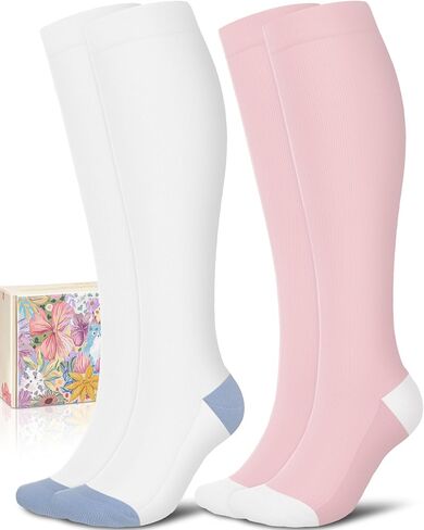CTHH Cotton Compression Socks for Women Men 20-30mmHg Knee High Support Socks Circulation for Running, Travel, Nurses, Pregnancy (2 Pairs) in Saudi Arabia