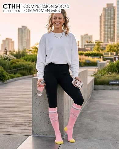 CTHH Cotton Compression Socks for Women Men 20-30mmHg Knee High Support Socks Circulation for Running, Travel, Nurses, Pregnancy (2 Pairs) in Saudi Arabia