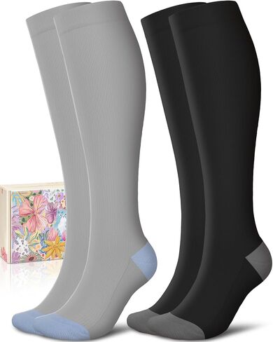 CTHH Cotton Compression Socks for Women Men 20-30mmHg Knee High Support Socks Circulation for Running, Travel, Nurses, Pregnancy (2 Pairs) in Saudi Arabia