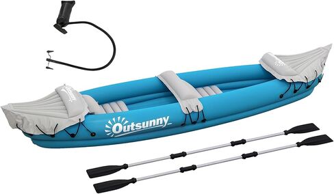 Outsunny K2 Kayak، قارب كاياك قابل للنفخ لشخصين، يتضمن مجاذيف ومجاديف من الألومنيوم ومجموعة إصلاح وقارب نفخ ترادفي محمول، أزرق in Kuwait