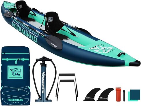 13.8'x37.8''x9.4'' Inflatable 2 Person Kayak, Touring Boat for Adults/Kids, Kayak Set with Removable Seat, Double Paddles, Foot Pedals, Hand Pump and Multifunctional Accessories in Kuwait