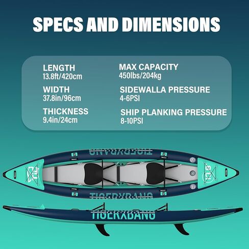 13.8'x37.8''x9.4'' Inflatable 2 Person Kayak, Touring Boat for Adults/Kids, Kayak Set with Removable Seat, Double Paddles, Foot Pedals, Hand Pump and Multifunctional Accessories in Kuwait