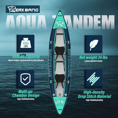 13.8'x37.8''x9.4'' Inflatable 2 Person Kayak, Touring Boat for Adults/Kids, Kayak Set with Removable Seat, Double Paddles, Foot Pedals, Hand Pump and Multifunctional Accessories in Kuwait