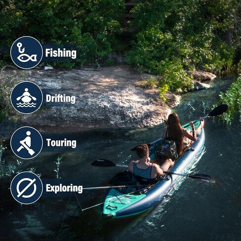 13.8'x37.8''x9.4'' Inflatable 2 Person Kayak, Touring Boat for Adults/Kids, Kayak Set with Removable Seat, Double Paddles, Foot Pedals, Hand Pump and Multifunctional Accessories in Kuwait