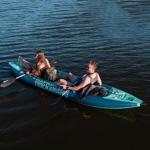 13.8'x37.8''x9.4'' Inflatable 2 Person Kayak, Touring Boat for Adults/Kids, Kayak Set with Removable Seat, Double Paddles, Foot Pedals, Hand Pump and Multifunctional Accessories in Kuwait