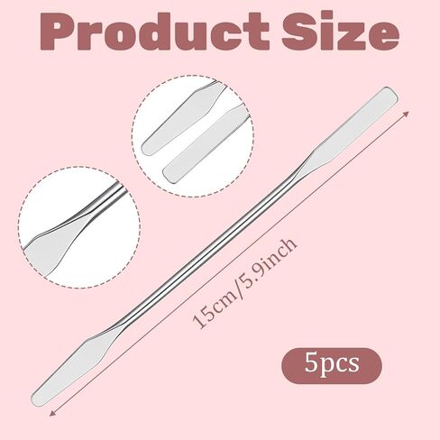 TIESOME 5 Pcs Lab Spatula, Small Stainless Steel Micro Spatula, Double Ended Mini Metal Spatulas with Square and Round Ends, Portable Makeup Mixing Tool for Cosmetics, Wax, Resin, Clay (Silver) in Saudi Arabia