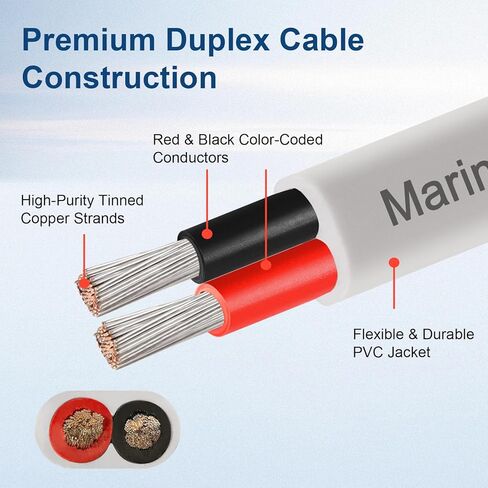 XRDS -RF 10 AWG سلك بحري بطول 10 أقدام، موصل ثنائي (أحمر وأسود) كابل قارب من الدرجة البحرية المزدوجة، سلك كهربائي مجدول من النحاس عالي النقاء للقوارب والمركبات البحرية والسيارات - سترة PVC مرنة in Saudi Arabia