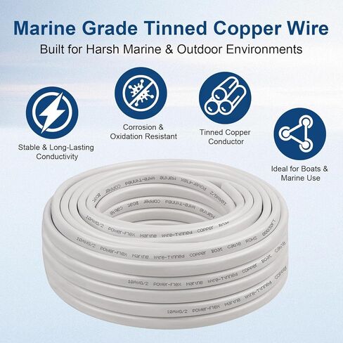 XRDS -RF 10 AWG سلك بحري بطول 10 أقدام، موصل ثنائي (أحمر وأسود) كابل قارب من الدرجة البحرية المزدوجة، سلك كهربائي مجدول من النحاس عالي النقاء للقوارب والمركبات البحرية والسيارات - سترة PVC مرنة in Saudi Arabia