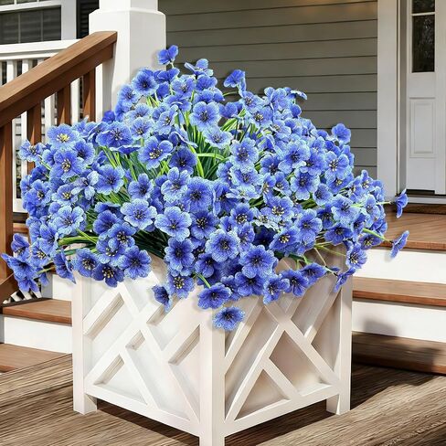 20 Bundles Artificial Flowers for Outdoors,UV Resistant Fake Flowers with Plastic Plants,Silk Faux Fowers for Outdoor Planters Window Box Front Porch Hanging Basket Decor-Blue in Kuwait