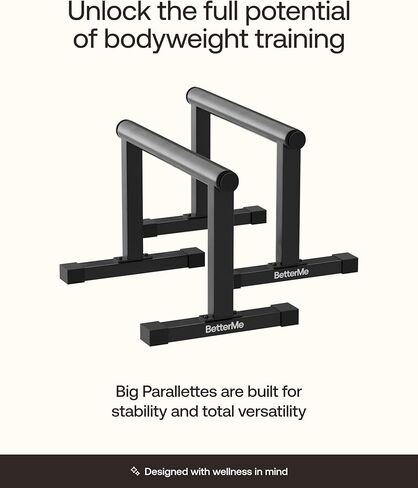 قضبان الدفع من BetterMe - موازيات فولاذية لتمارين رياضية وتدريبات القوة - قضبان دفع شديدة التحمل للجلوس على شكل حرف L ووقوف اليدين واللوح - حوامل دفع ثابتة للرجال in Kuwait