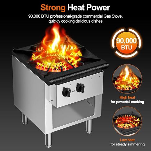 Commercial High Power Gas Stove, 90,000 BTU, Propane and Natural Gas Countertop Cooking Stove Range, with Cabinet, Stainless Steel Hot Plate for Catering, Perfect for Iftar, ETL Certification in Saudi Arabia