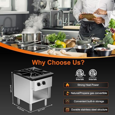 Commercial High Power Gas Stove, 90,000 BTU, Propane and Natural Gas Countertop Cooking Stove Range, with Cabinet, Stainless Steel Hot Plate for Catering, Perfect for Iftar, ETL Certification in Saudi Arabia