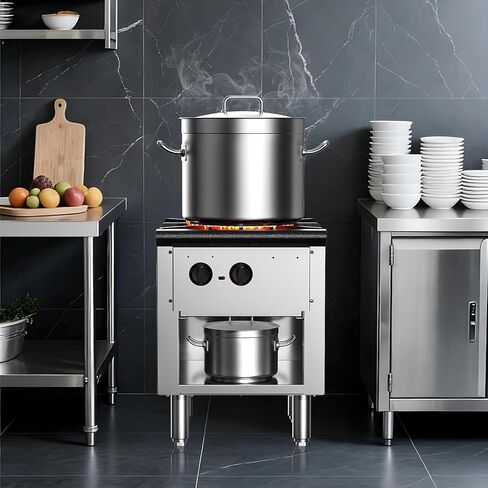 Commercial High Power Gas Stove, 90,000 BTU, Propane and Natural Gas Countertop Cooking Stove Range, with Cabinet, Stainless Steel Hot Plate for Catering, Perfect for Iftar, ETL Certification in Saudi Arabia