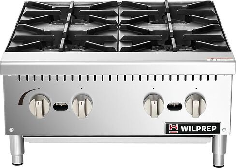WILPREP Countertop Gas Range, 4 Burner Commercial Hot Plate with Total 100000 BTU, 24" Natural Gas Range with Propane Conversion Kit Grates, Stainless Steel Stove for Restaurant Kitchen, silver in Kuwait
