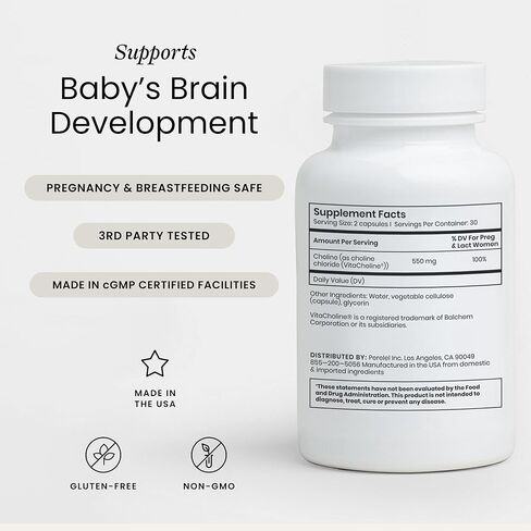 Perelel Women’s Choline Boost, Supports Baby’s Cognitive Function Throughout Pregnancy & Early Childhood, Choline Supplement for Prenatal, Postpartum & Breastfeeding, Gluten Free, Non GMO, 60 Capsules in Saudi Arabia