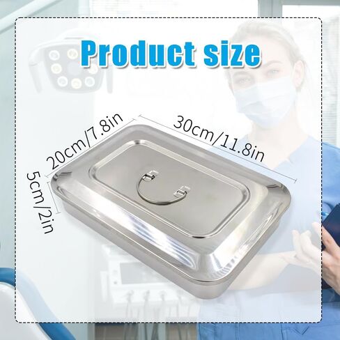 Medical Stainless Steel Surgical Tray, Stainless Steel Dental Instruments Tray Organizer Holder, Sterilization Plate Trays with Lid & Handle, 11.8" x 7.8" x 2" in Saudi Arabia