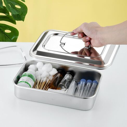 Medical Stainless Steel Surgical Tray, Stainless Steel Dental Instruments Tray Organizer Holder, Sterilization Plate Trays with Lid & Handle, 11.8" x 7.8" x 2" in Saudi Arabia
