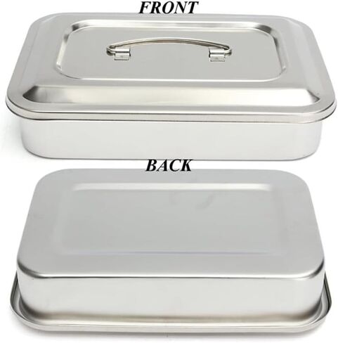 Medical Stainless Steel Surgical Tray, Stainless Steel Dental Instruments Tray Organizer Holder, Sterilization Plate Trays with Lid & Handle, 11.8" x 7.8" x 2" in Saudi Arabia
