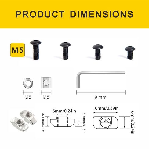 222pcs M5 T-Nuts Screws Kit for 2020 Series Aluminum Extrusion 20pM5x8,20Pcs M5x10,20Pcs M5x12,14PM5x14 Hexagon Socket Screws,34Pcs M5 T Sliding Nut,40Pcs,74Pcs Washers One hex Wrench in Saudi Arabia