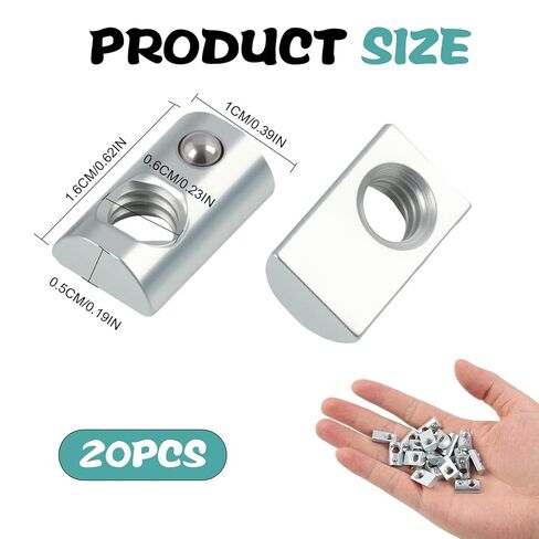 20 Pcs M6 T-Slot Nuts, Zinc Plated Spring Ball Roll-in T-Nuts Heavy Duty T-Track Mounting Hardware for Furniture Assembly Industrial Machinery, Automotive Repair and Workshop Applications in Saudi Arabia