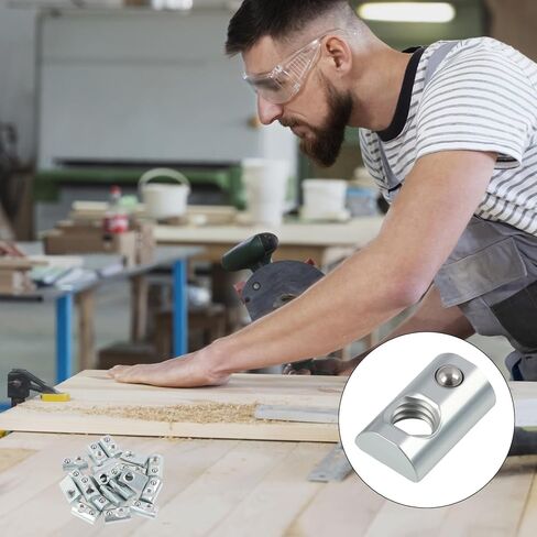 20 Pcs M6 T-Slot Nuts, Zinc Plated Spring Ball Roll-in T-Nuts Heavy Duty T-Track Mounting Hardware for Furniture Assembly Industrial Machinery, Automotive Repair and Workshop Applications in Saudi Arabia