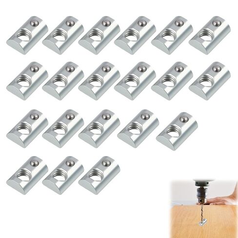 20 Pcs M6 T-Slot Nuts, Zinc Plated Spring Ball Roll-in T-Nuts Heavy Duty T-Track Mounting Hardware for Furniture Assembly Industrial Machinery, Automotive Repair and Workshop Applications in Saudi Arabia