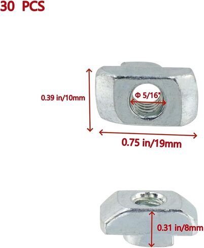 KUMGROT 5/16"-18 Drop-in T-Nuts, 30Pcs Carbon Steel Hammer Head Nuts for Aluminum Extrusions, Slide-in T Slot Nuts for 4040/4080 Series Rail, 3D Printer CNC Workbench Framing in Saudi Arabia