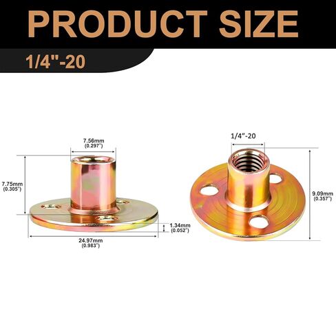 1/4-20 Round Base Plate Nut Zinc Plated Carbon Steel 3-Hole T-Nuts Flange Insert Female Thread Furniture Hardware Accessories 12pcs HS/LM-16 in Saudi Arabia