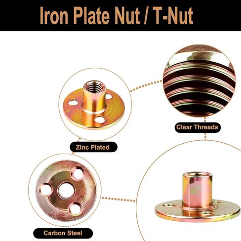 1/4-20 Round Base Plate Nut Zinc Plated Carbon Steel 3-Hole T-Nuts Flange Insert Female Thread Furniture Hardware Accessories 12pcs HS/LM-16 in Saudi Arabia