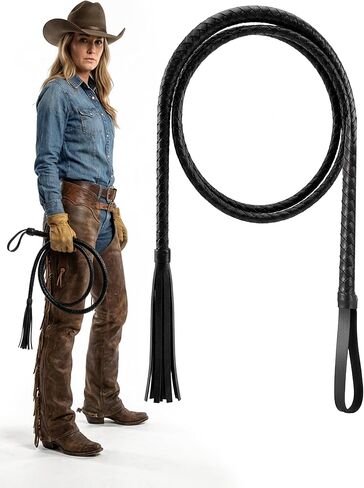 سوط من الجلد الصناعي لركوب الخيل، سوط طويل لرياضة الفروسية 75 بوصة، سوط حصان أسود للترويض in Kuwait