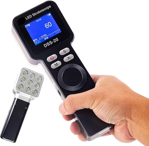 ستروبوسكوب LED محمول 200-999999 دورة في الدقيقة، محلل سرعة محرك غير ملامس، مقياس سرعة الدوران اصطرابي LED، إضاءة 1500 لوكس، دقة 0.001%، مع 9 خرزات LED، للتروس والإطارات للقياس in Kuwait