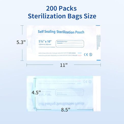 200 Packs Self Seal Sterilization Pouches 5.3"x11" with Color Changing Indicator, Autoclave Sterilizer Bags for Dental, Tattoo, Nail Instrument Tools in Kuwait