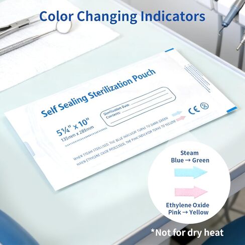 200 Packs Self Seal Sterilization Pouches 5.3"x11" with Color Changing Indicator, Autoclave Sterilizer Bags for Dental, Tattoo, Nail Instrument Tools in Kuwait