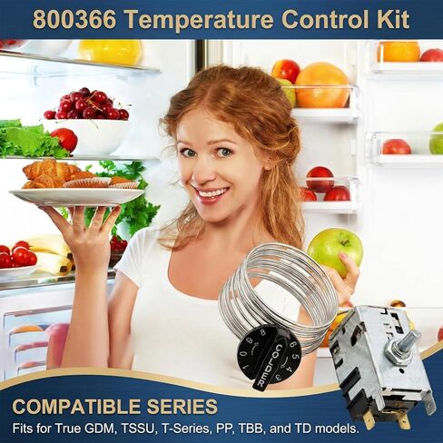 800366 مجموعة التحكم في درجة حرارة الثلاجة، منظم الحرارة للتحكم في البرد متوافق مع الفريزر/المبرد الحقيقي، يناسب سلسلة TSSU TPP TD TBB GDM T، يستبدل 077B6806 077B7172 988282، مستشعر لفائف 76 بوصة in Kuwait