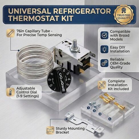 800366 مجموعة التحكم في درجة حرارة الثلاجة، منظم الحرارة للتحكم في البرد متوافق مع الفريزر/المبرد الحقيقي، يناسب سلسلة TSSU TPP TD TBB GDM T، يستبدل 077B6806 077B7172 988282، مستشعر لفائف 76 بوصة in Kuwait